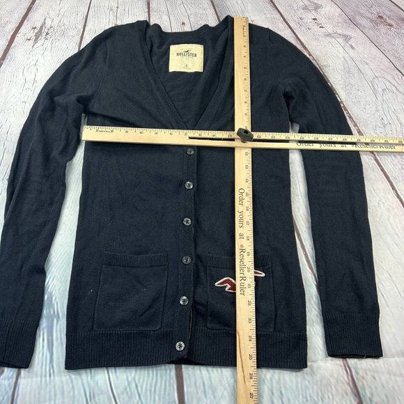 Hollister Women’s Cardigan Sweater Blue V Neck Pockets Long Sleeve Logo Knit S - Picture 4 of 8